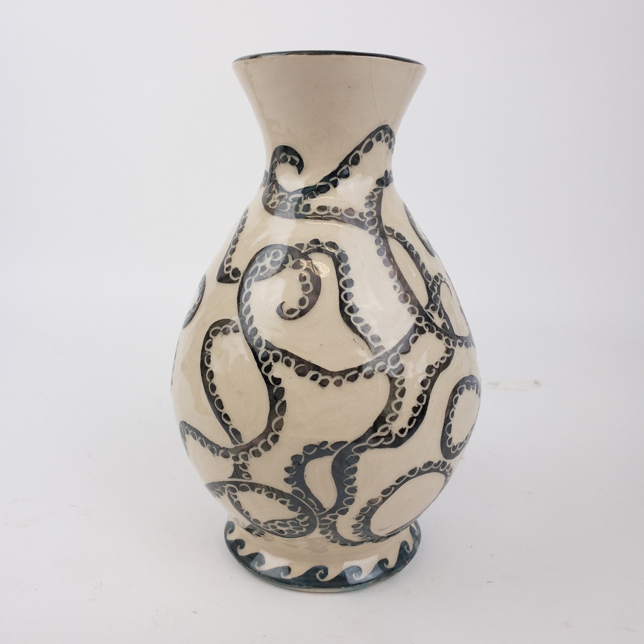 Signed Octopus Sgraffito Vase