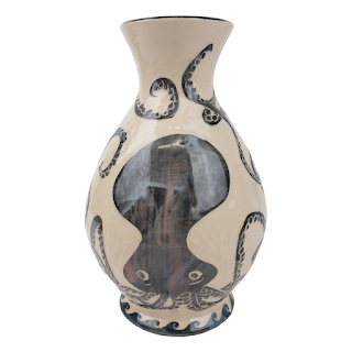 Signed Octopus Sgraffito Vase