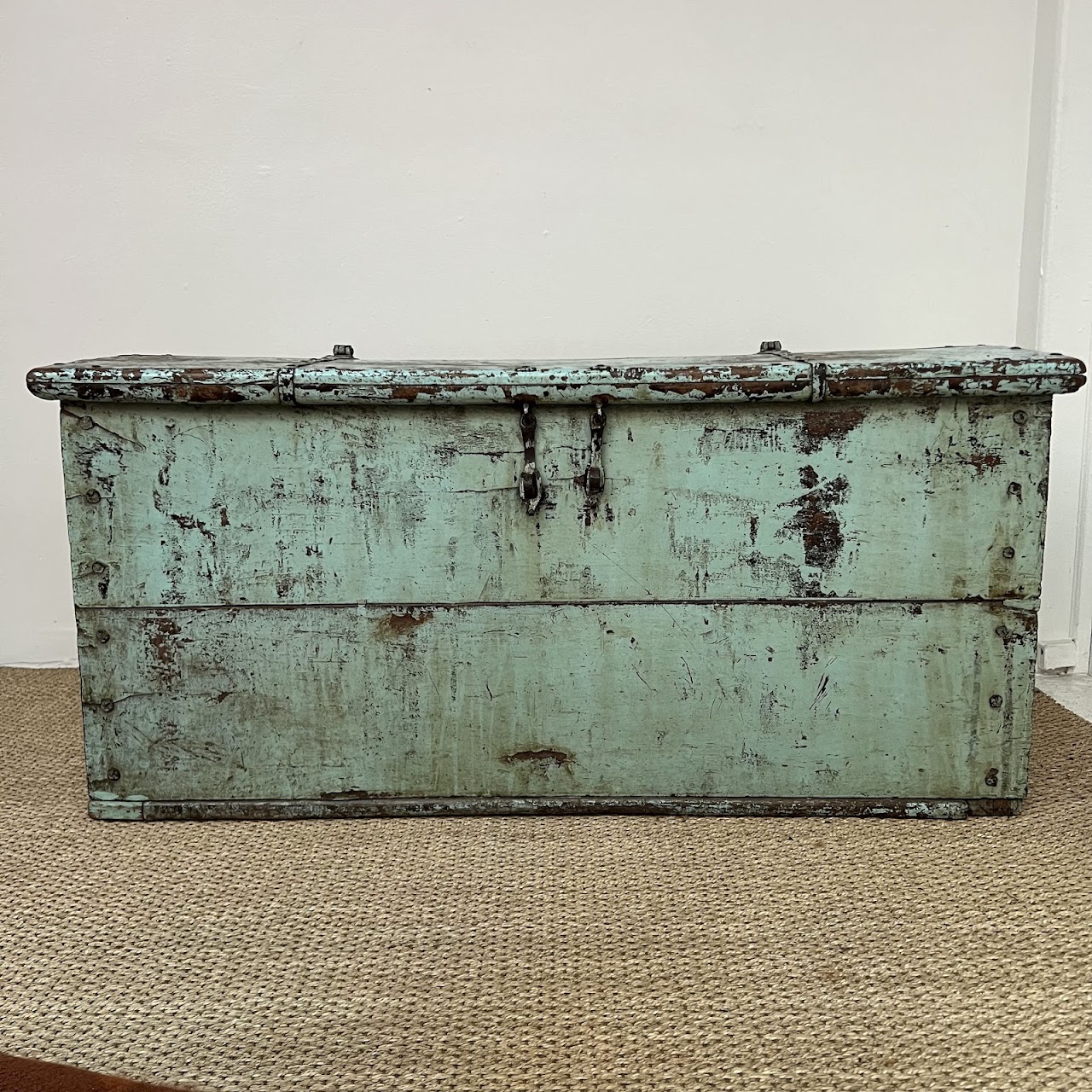 Early 20th C. Blue Painted Blanket Chest