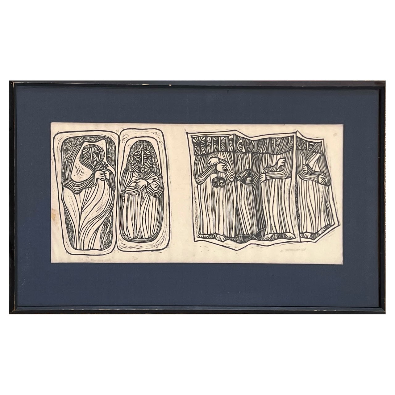 'In Mourning State' Signed Mid-Century Modernist Woodcut, 1966