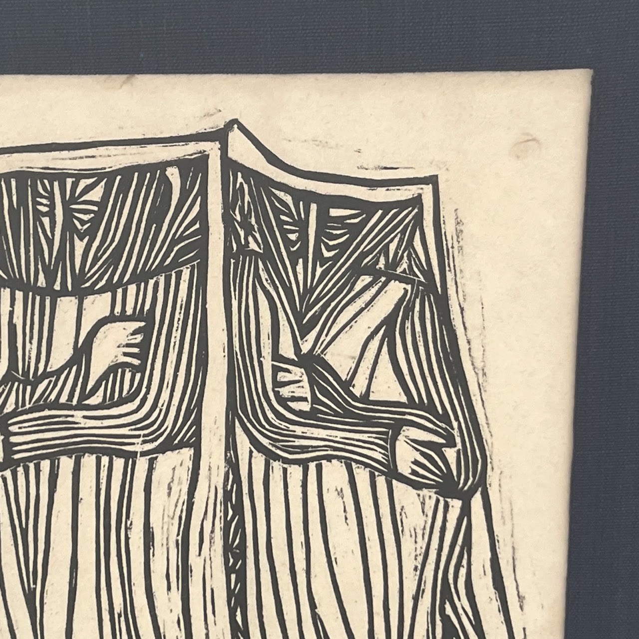 'In Mourning State' Signed Mid-Century Modernist Woodcut, 1966