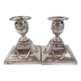 Pair of Sterling Silver English Candlesticks