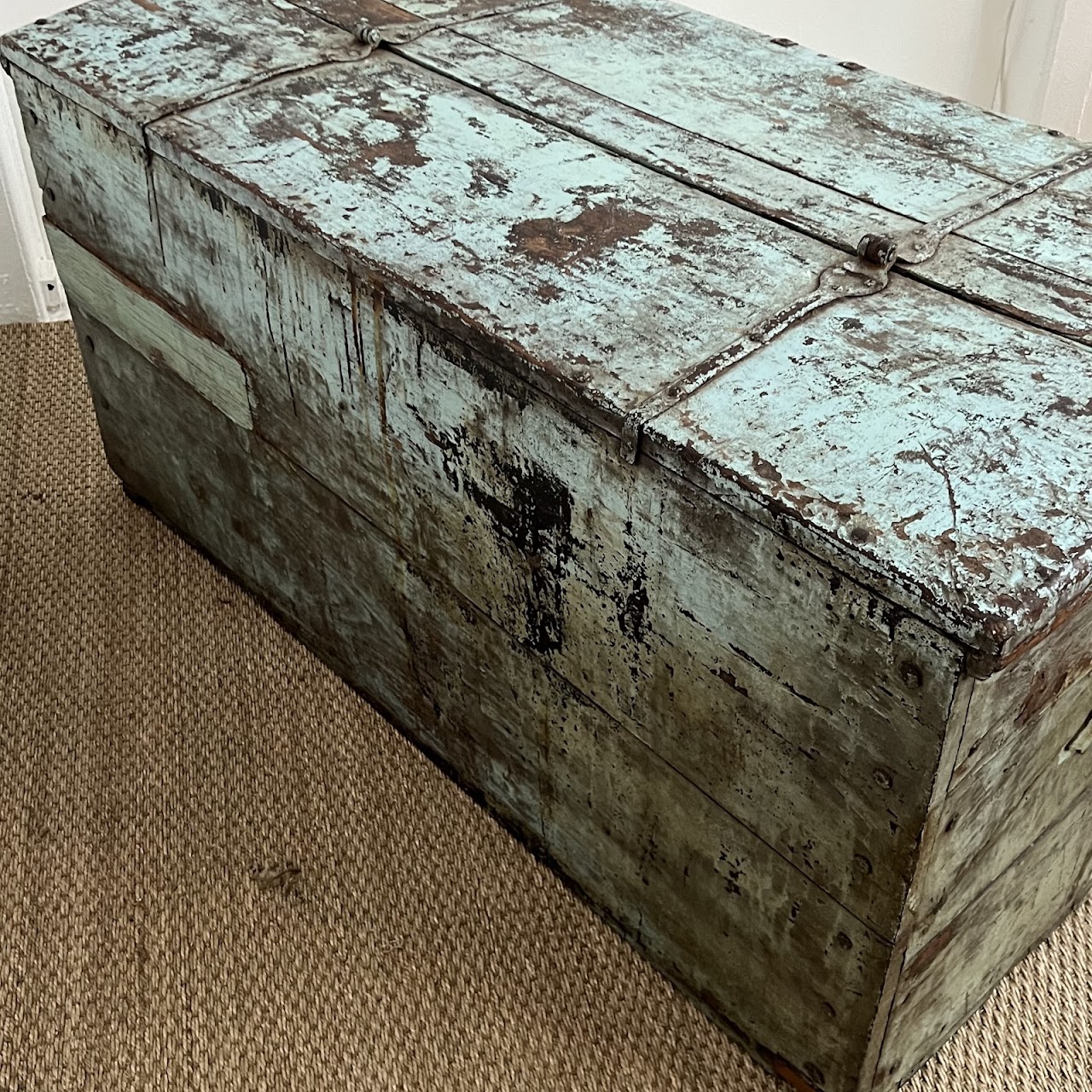 Early 20th C. Blue Painted Blanket Chest