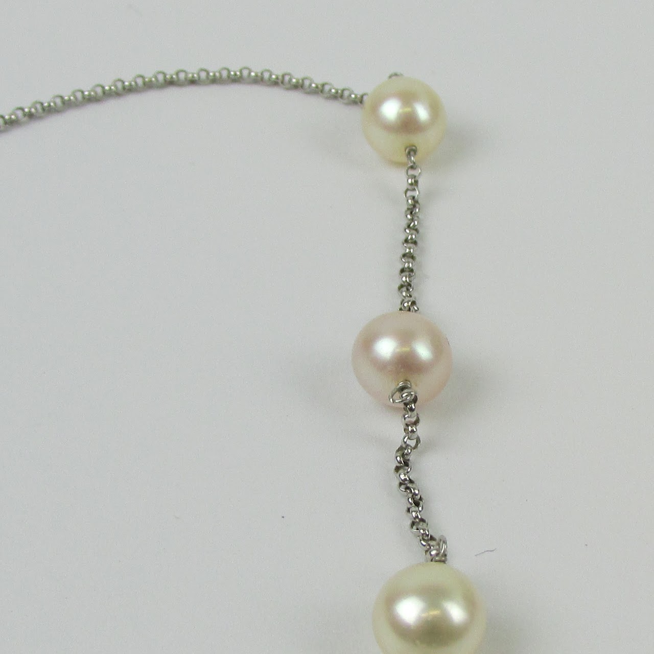 14K White Gold Pearl Station Necklace