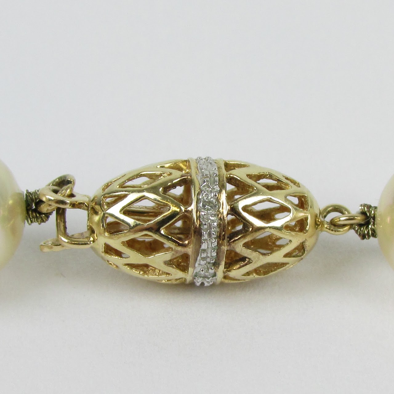 14K Gold & Diamond Clasp Faux Pearl Bracelet