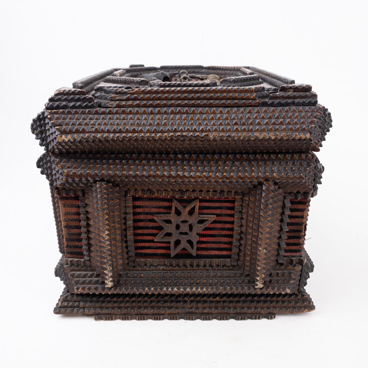 Elaborate Tramp Art Box With Jacquard Cloth Detail