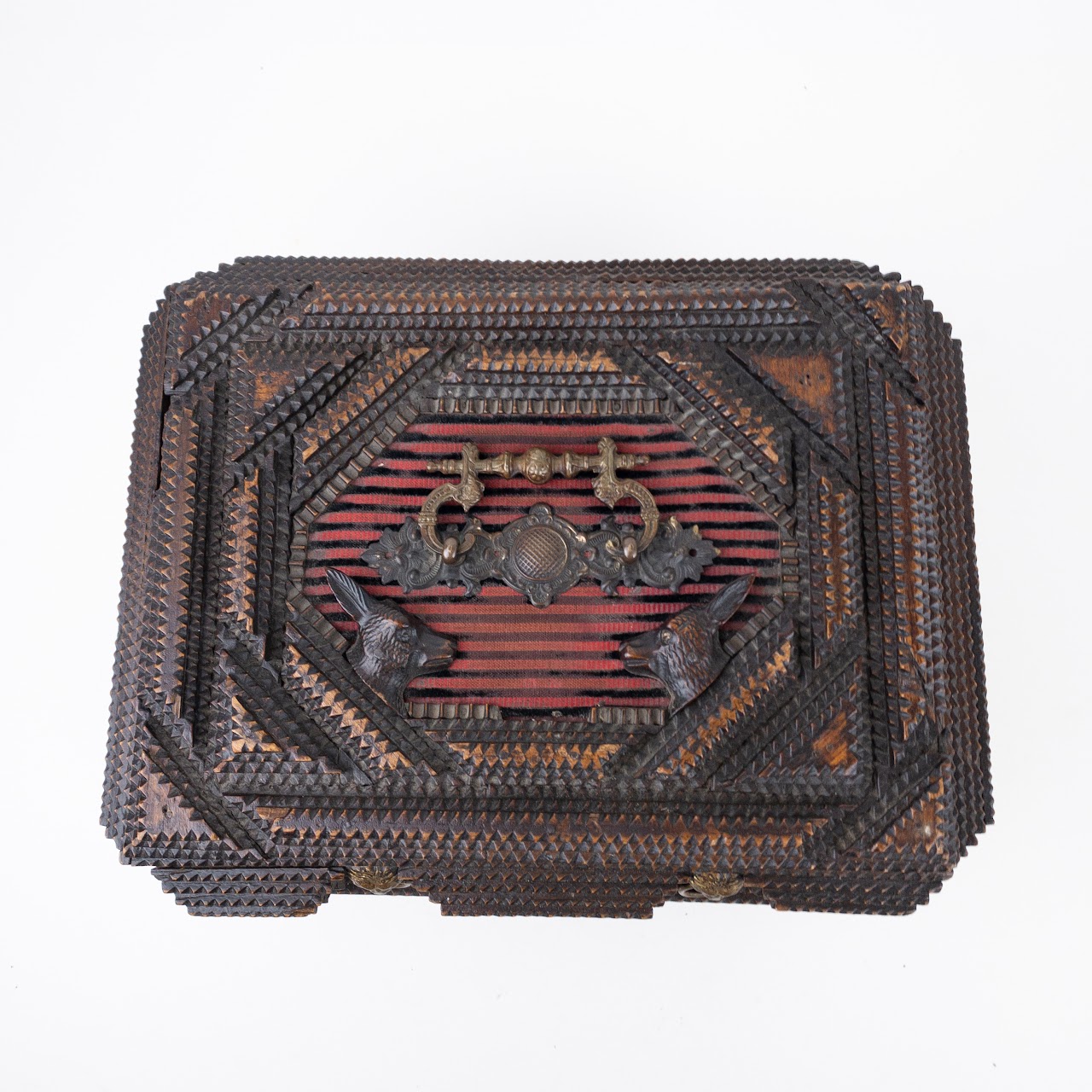 Elaborate Tramp Art Box With Jacquard Cloth Detail