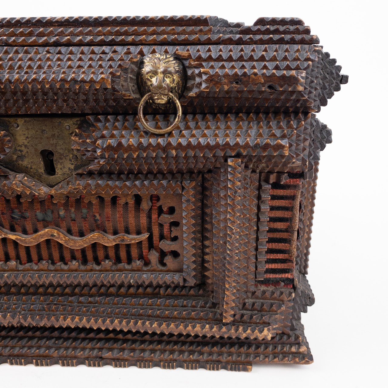 Elaborate Tramp Art Box With Jacquard Cloth Detail