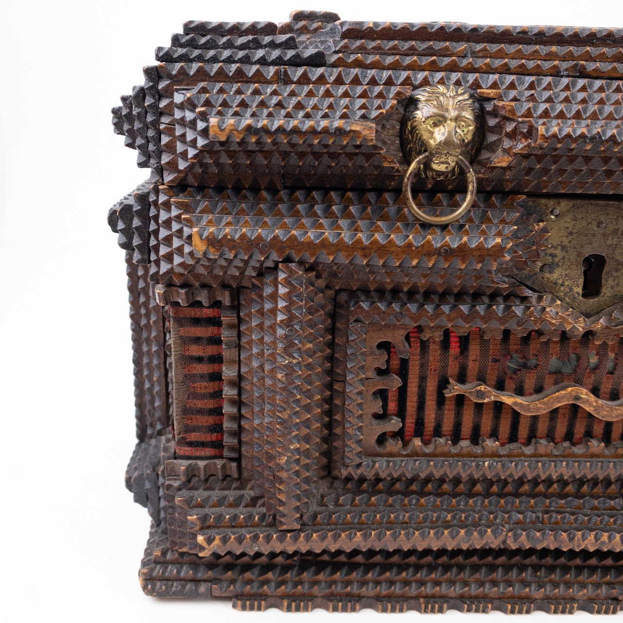 Elaborate Tramp Art Box With Jacquard Cloth Detail