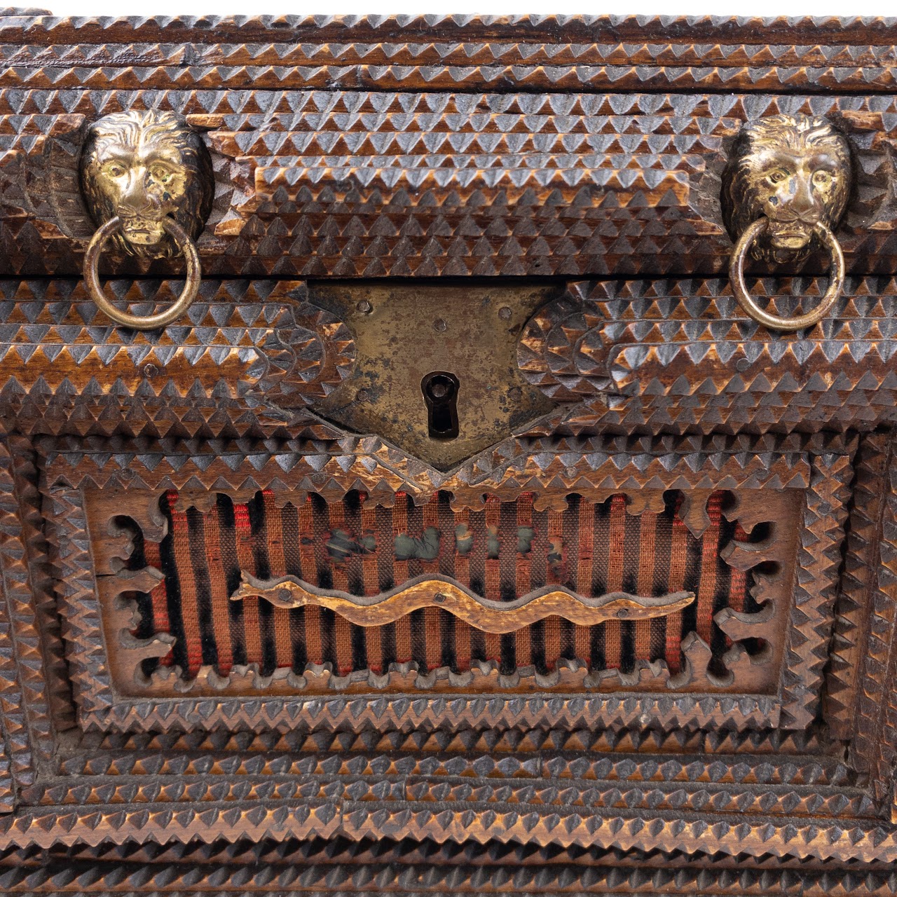 Elaborate Tramp Art Box With Jacquard Cloth Detail