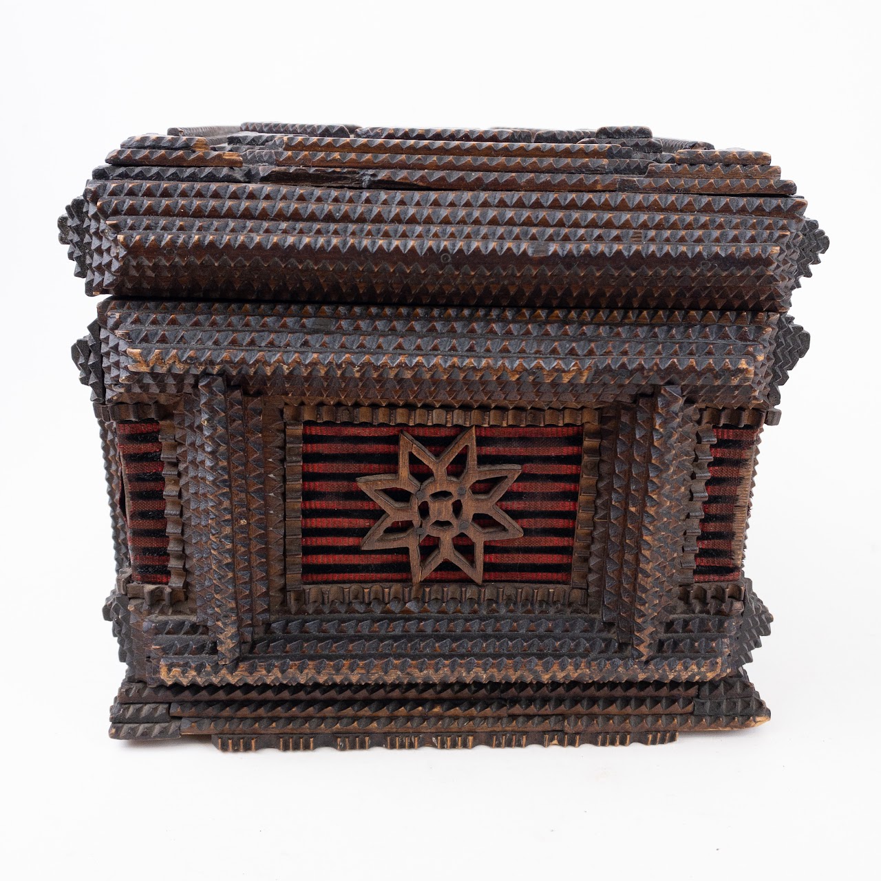 Elaborate Tramp Art Box With Jacquard Cloth Detail