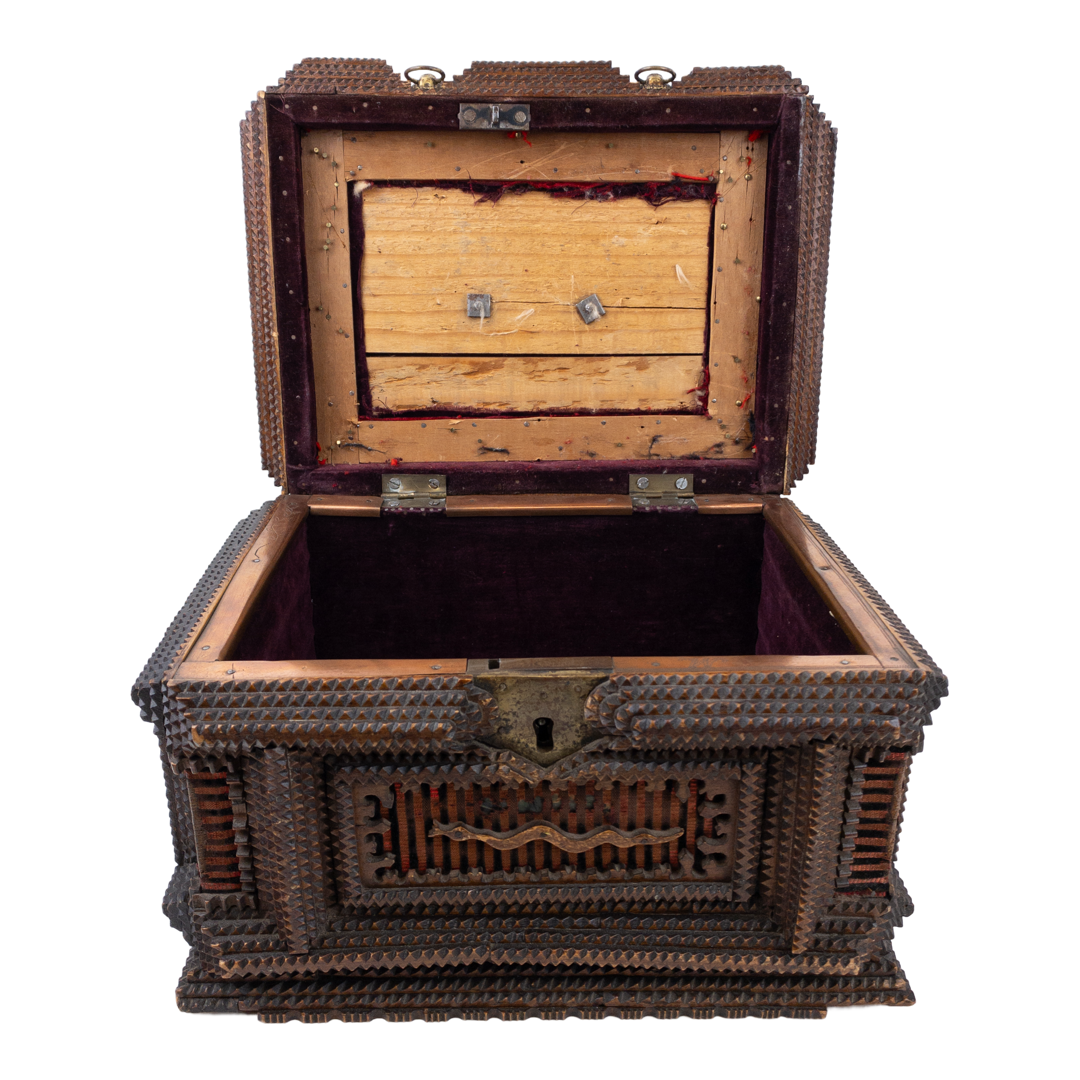 Elaborate Tramp Art Box With Jacquard Cloth Detail