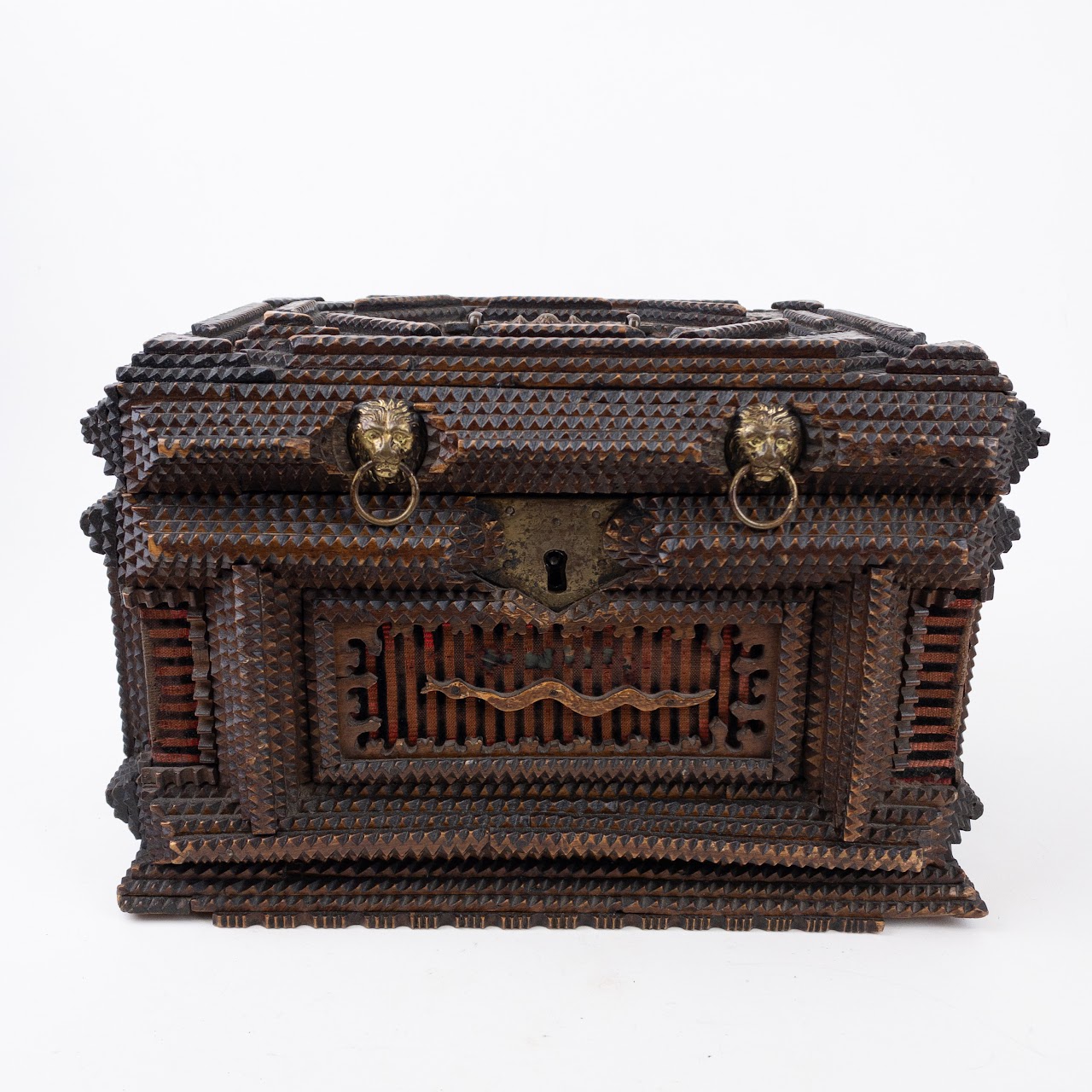 Elaborate Tramp Art Box With Jacquard Cloth Detail