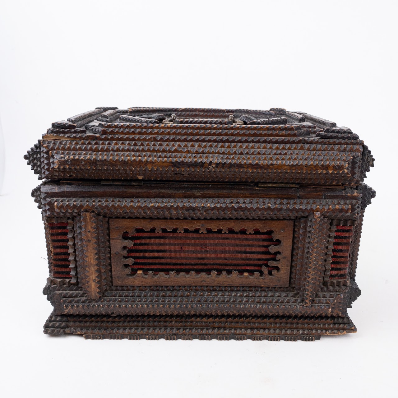 Elaborate Tramp Art Box With Jacquard Cloth Detail