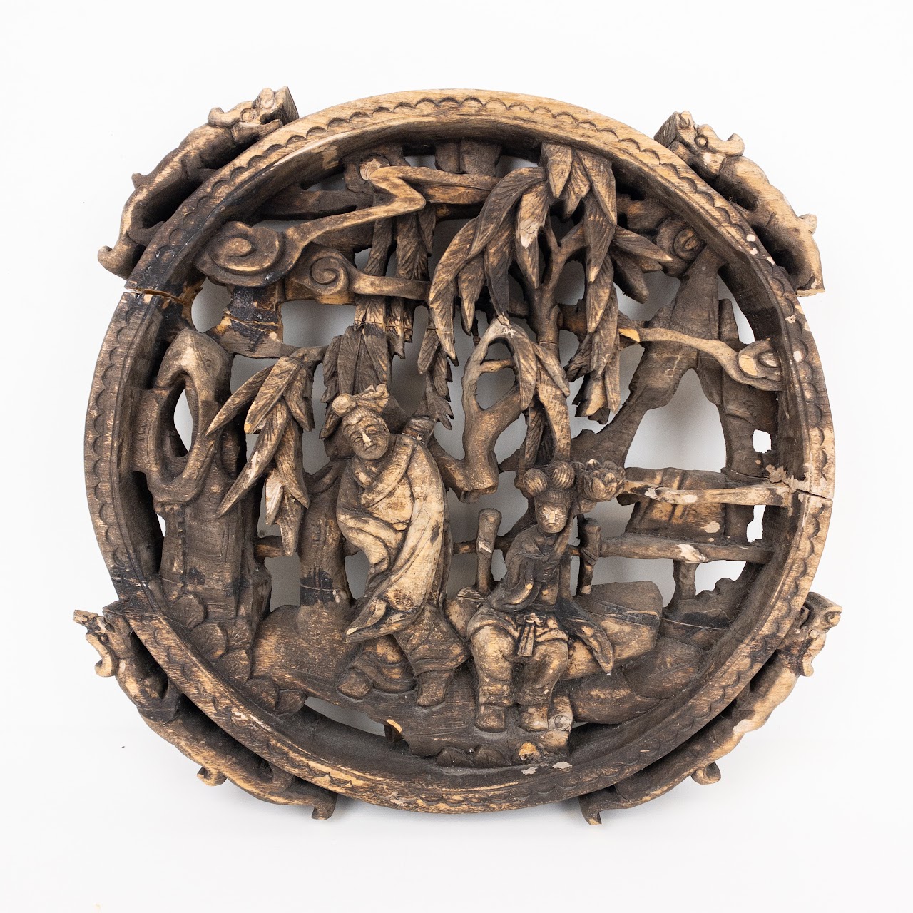 Asian Round Wall Hanging Wood Carving