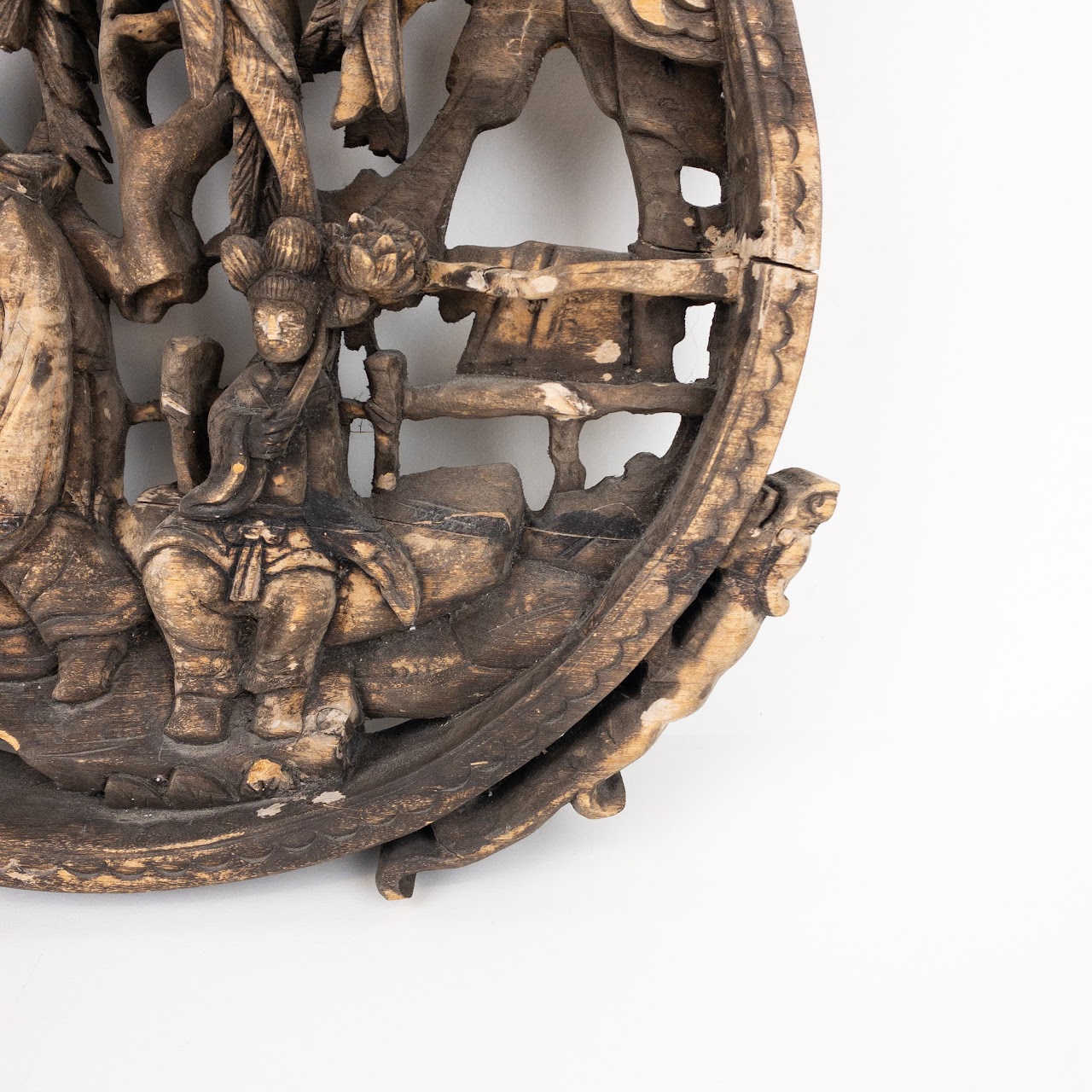 Asian Round Wall Hanging Wood Carving