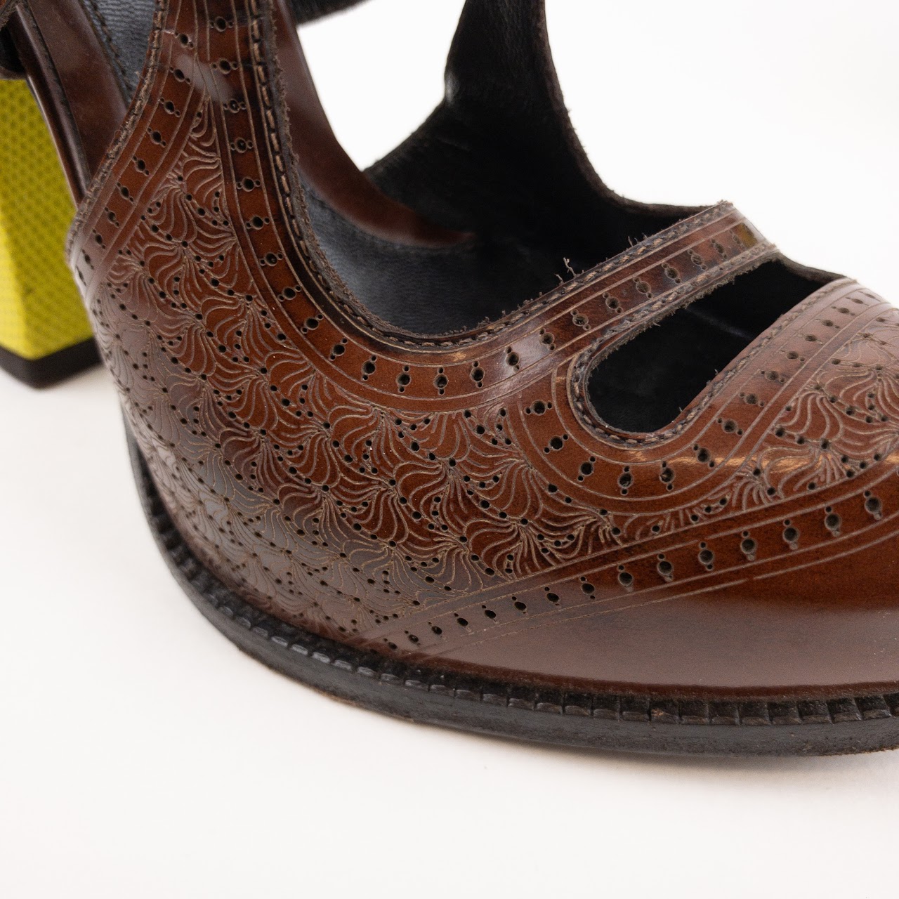 Fendi Brown and Yellow Leather Brogue Pumps