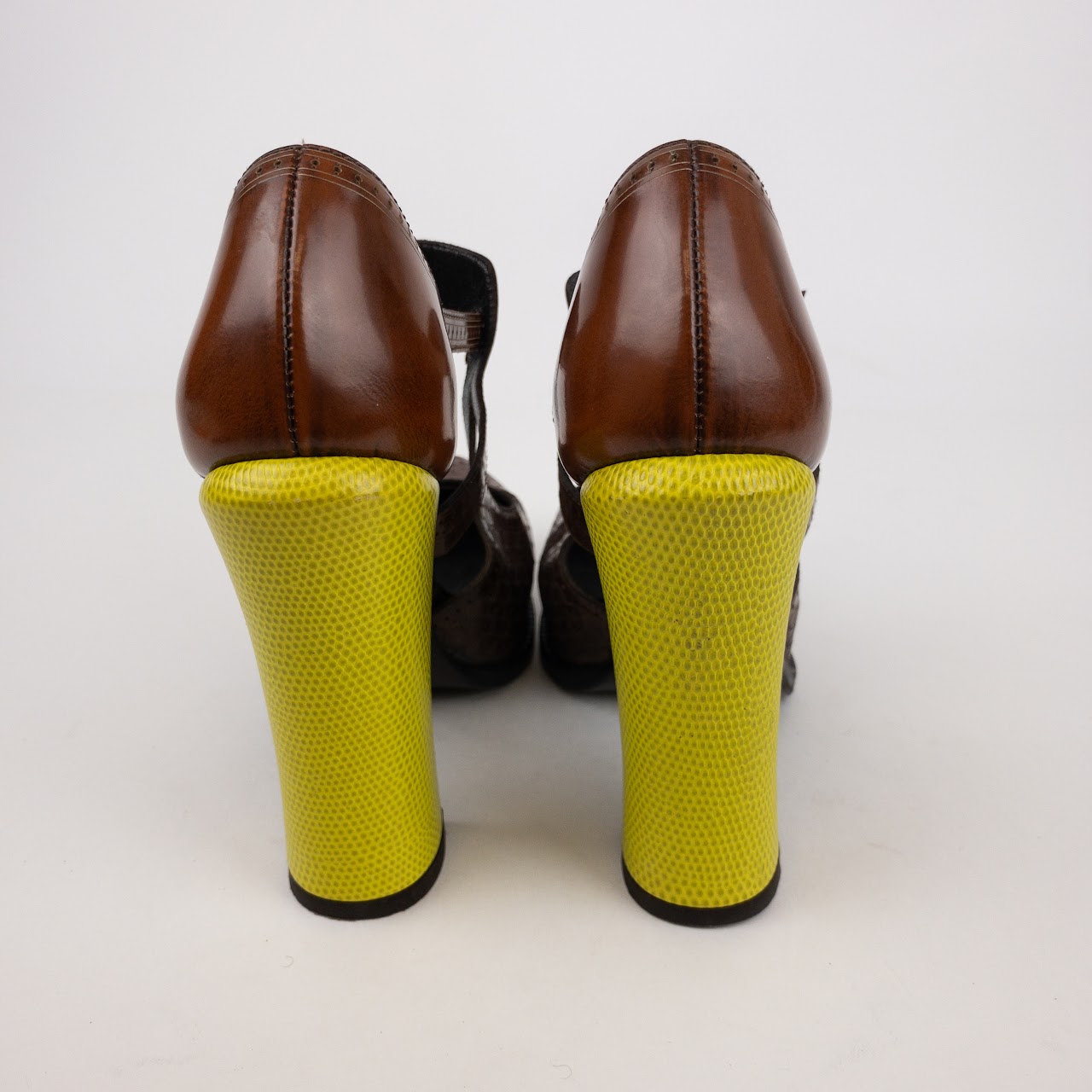 Fendi Brown and Yellow Leather Brogue Pumps
