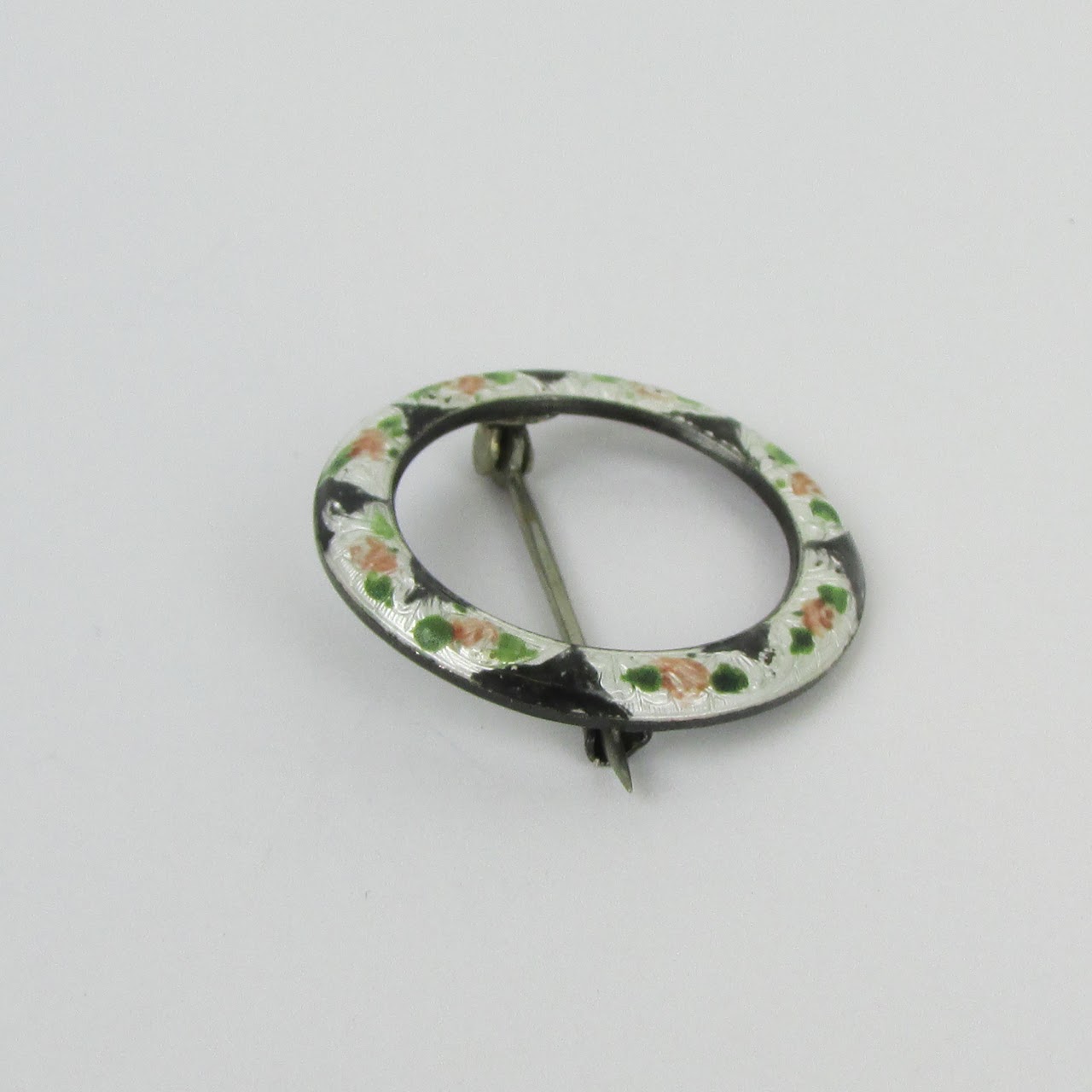 Sterling Silver & Enamel Vintage Circle Brooch