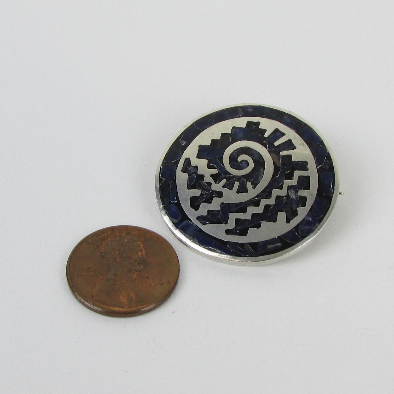 Taxco Sterling Silver & Sodalite Aztec Motif Convertible Brooch