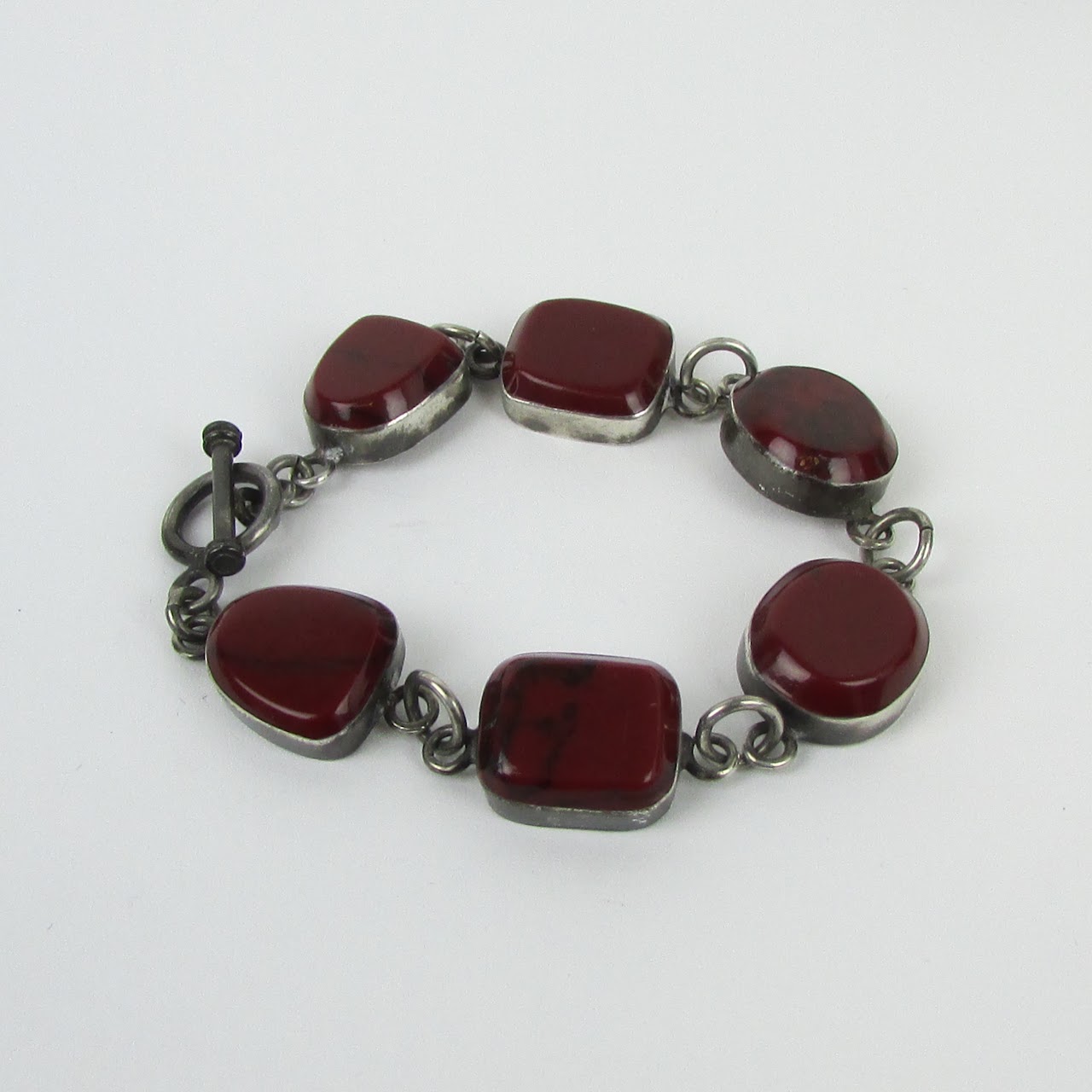 Sterling Silver & Red Jasper Link Bracelet