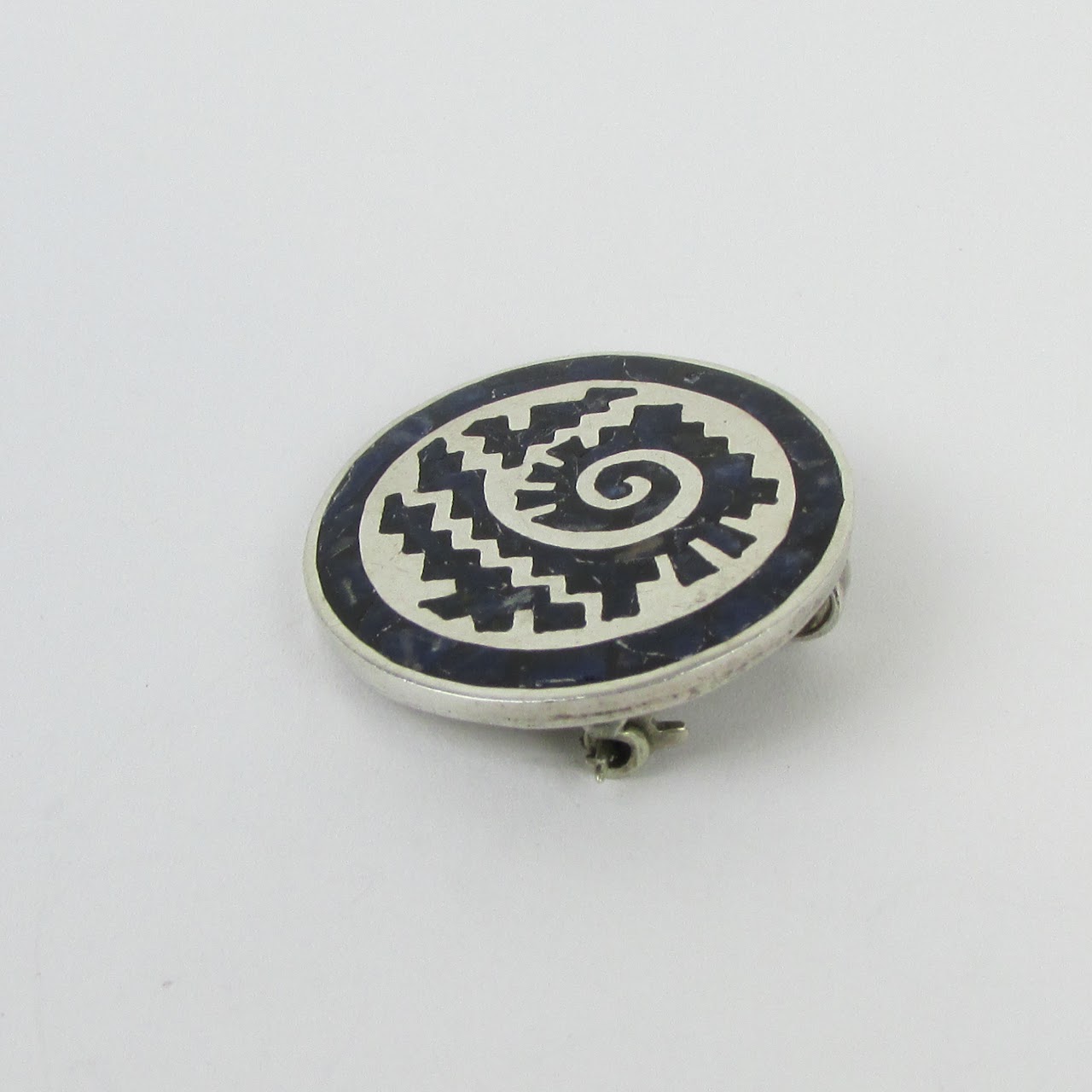 Taxco Sterling Silver & Sodalite Aztec Motif Convertible Brooch