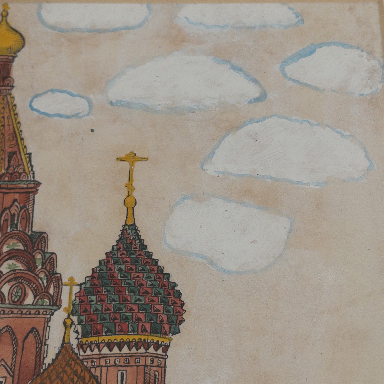 Saint Basil's Cathedral, Moscow, Watercolor, Gouache & Ink Painting