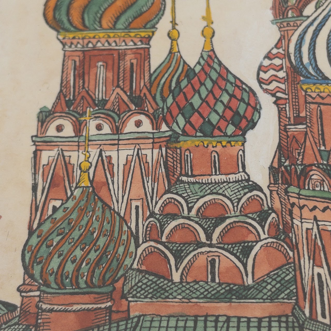 Saint Basil's Cathedral, Moscow, Watercolor, Gouache & Ink Painting