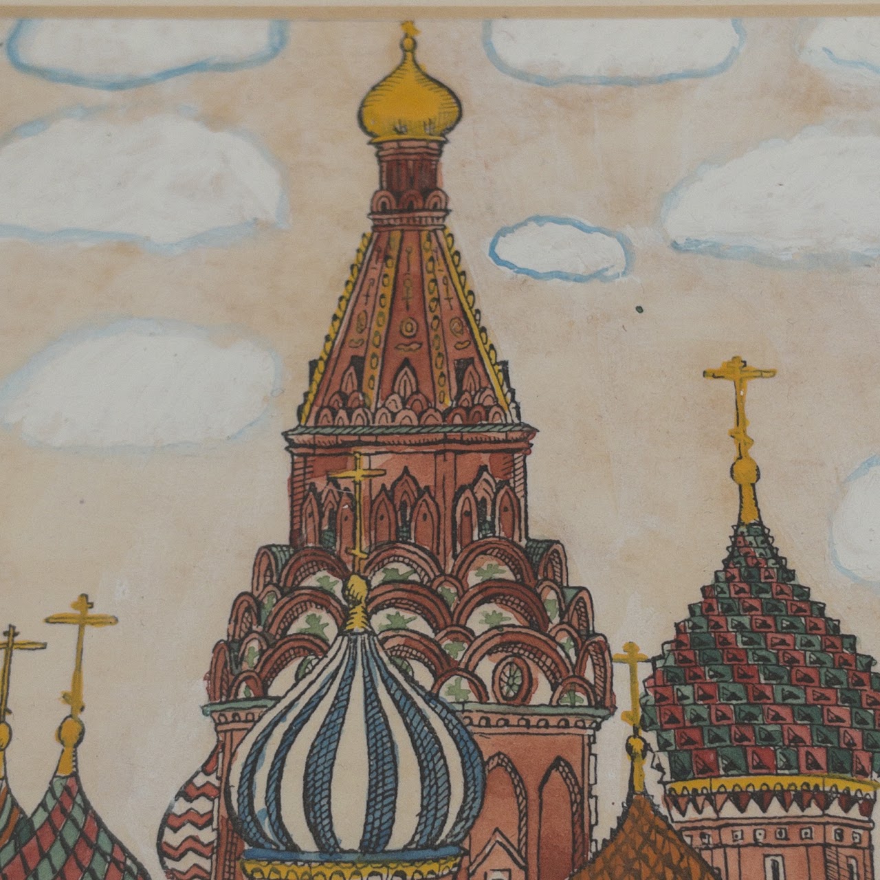 Saint Basil's Cathedral, Moscow, Watercolor, Gouache & Ink Painting