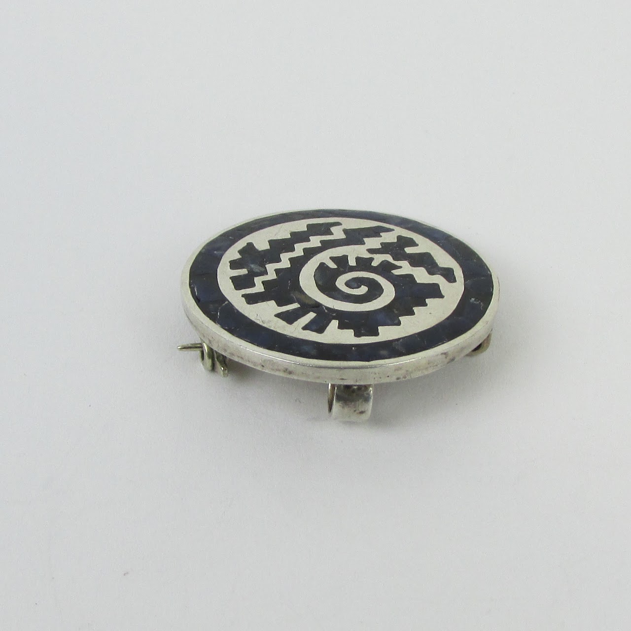 Taxco Sterling Silver & Sodalite Aztec Motif Convertible Brooch