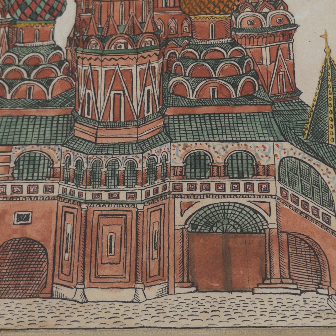 Saint Basil's Cathedral, Moscow, Watercolor, Gouache & Ink Painting