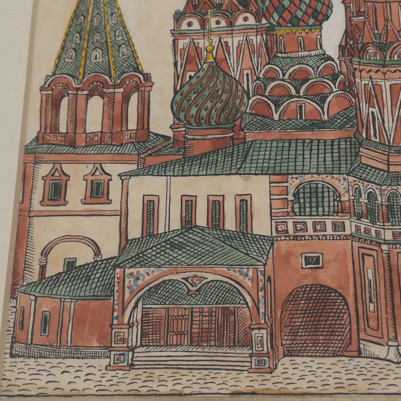 Saint Basil's Cathedral, Moscow, Watercolor, Gouache & Ink Painting