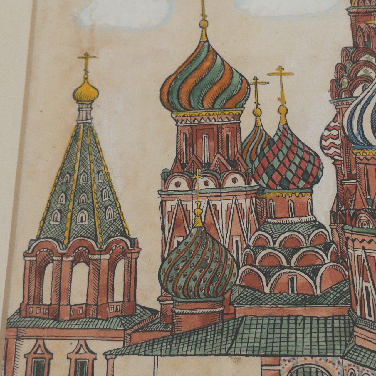 Saint Basil's Cathedral, Moscow, Watercolor, Gouache & Ink Painting