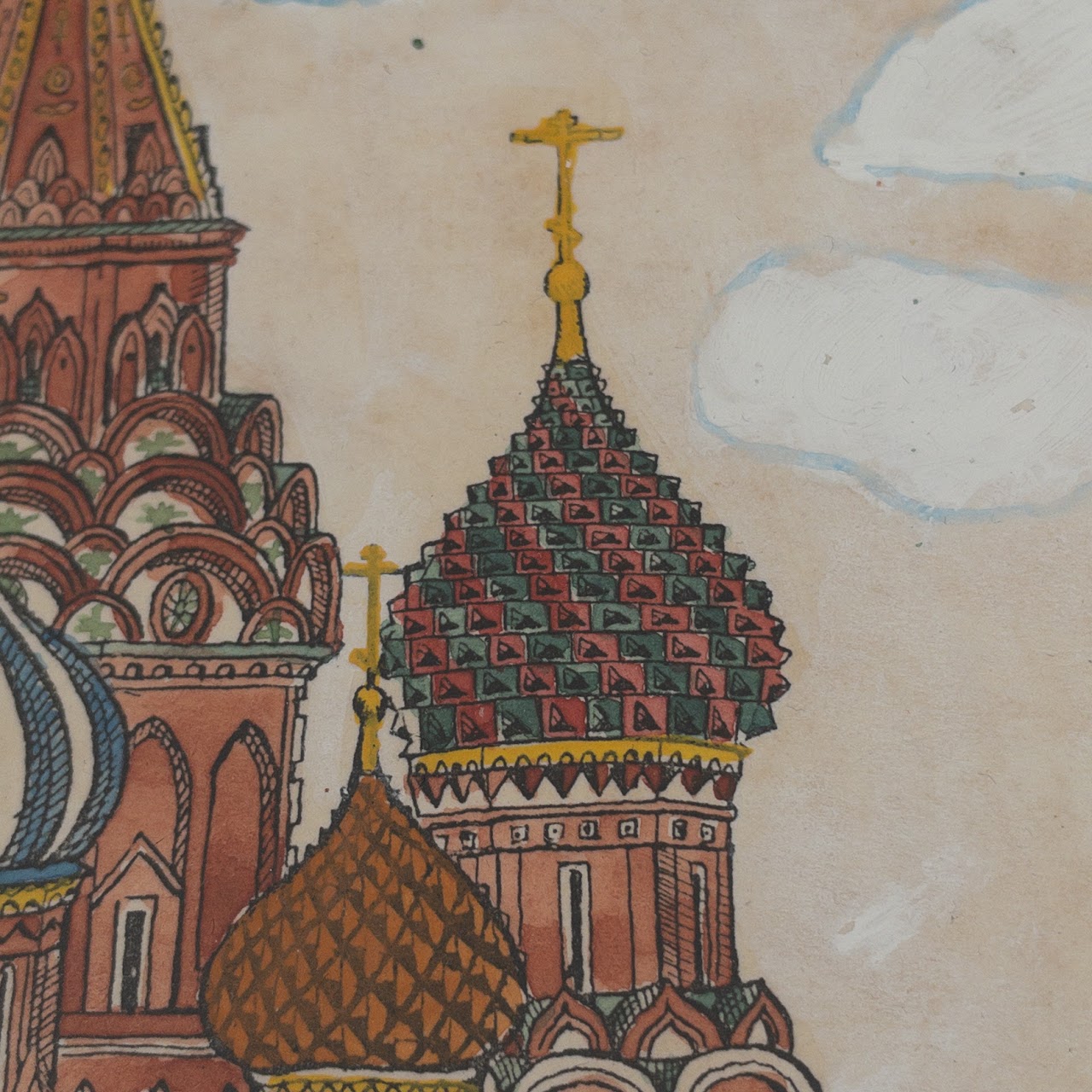 Saint Basil's Cathedral, Moscow, Watercolor, Gouache & Ink Painting