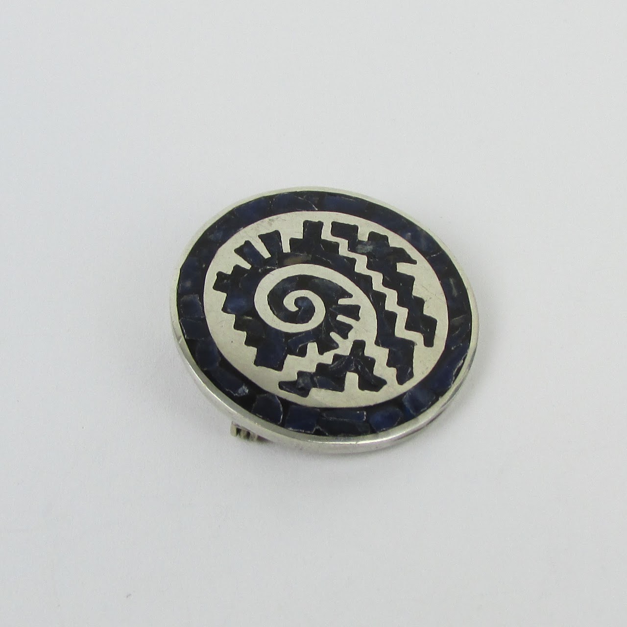 Taxco Sterling Silver & Sodalite Aztec Motif Convertible Brooch