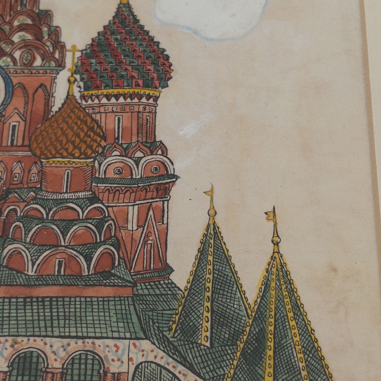 Saint Basil's Cathedral, Moscow, Watercolor, Gouache & Ink Painting