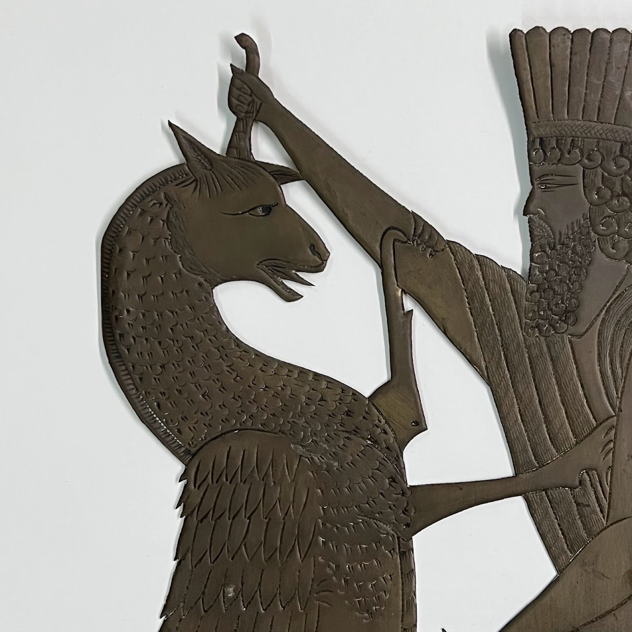 Persepolis Palace of Darius 'King Battles Griffin' Brass Wall Hanging