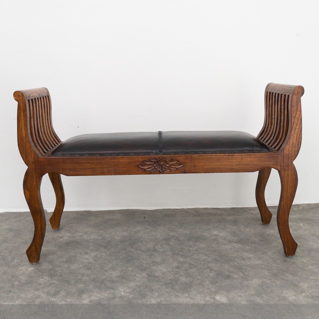 Studded Leather Curule Bench
