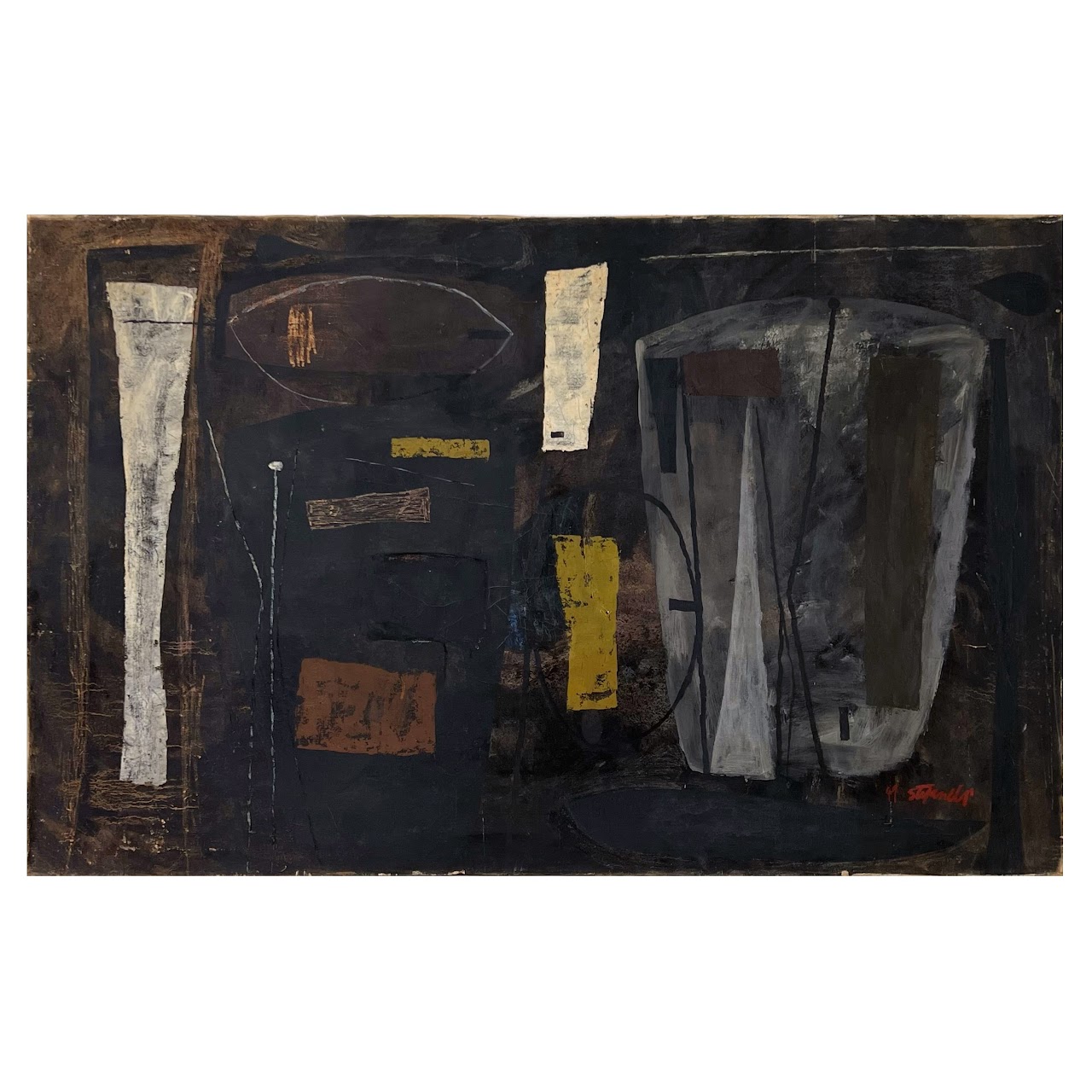 Joseph Stefanelli Signed New York School Abstract Expressionist Oil Painting, 1949