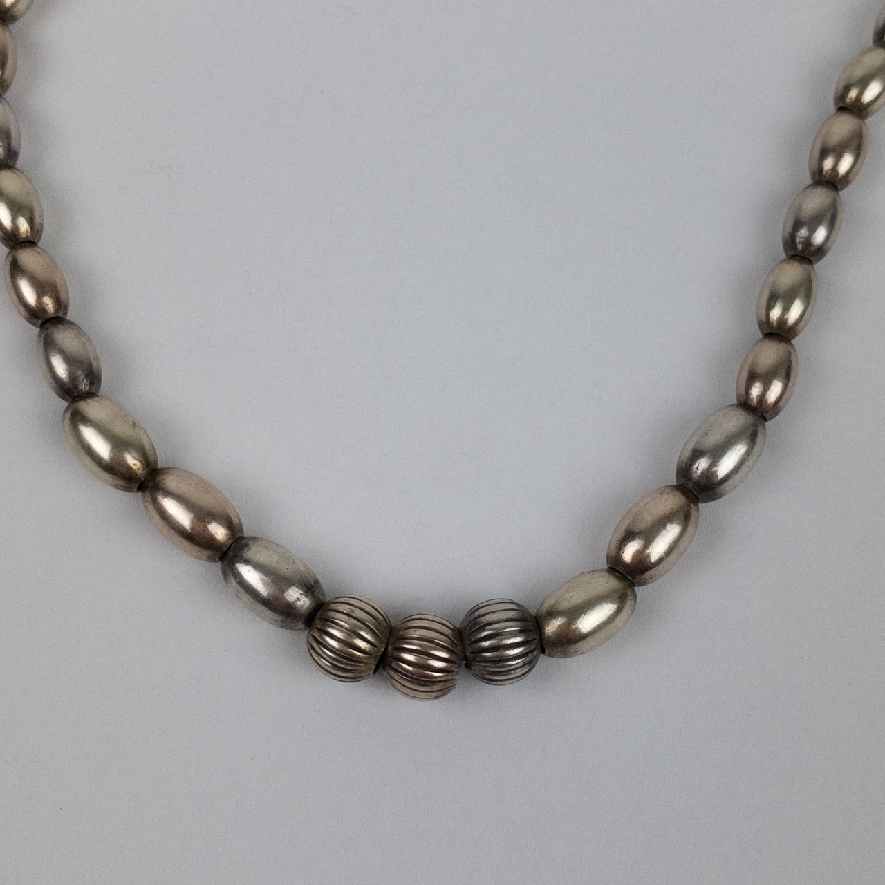 Sterling Silver Tapered Oval Bead Necklace