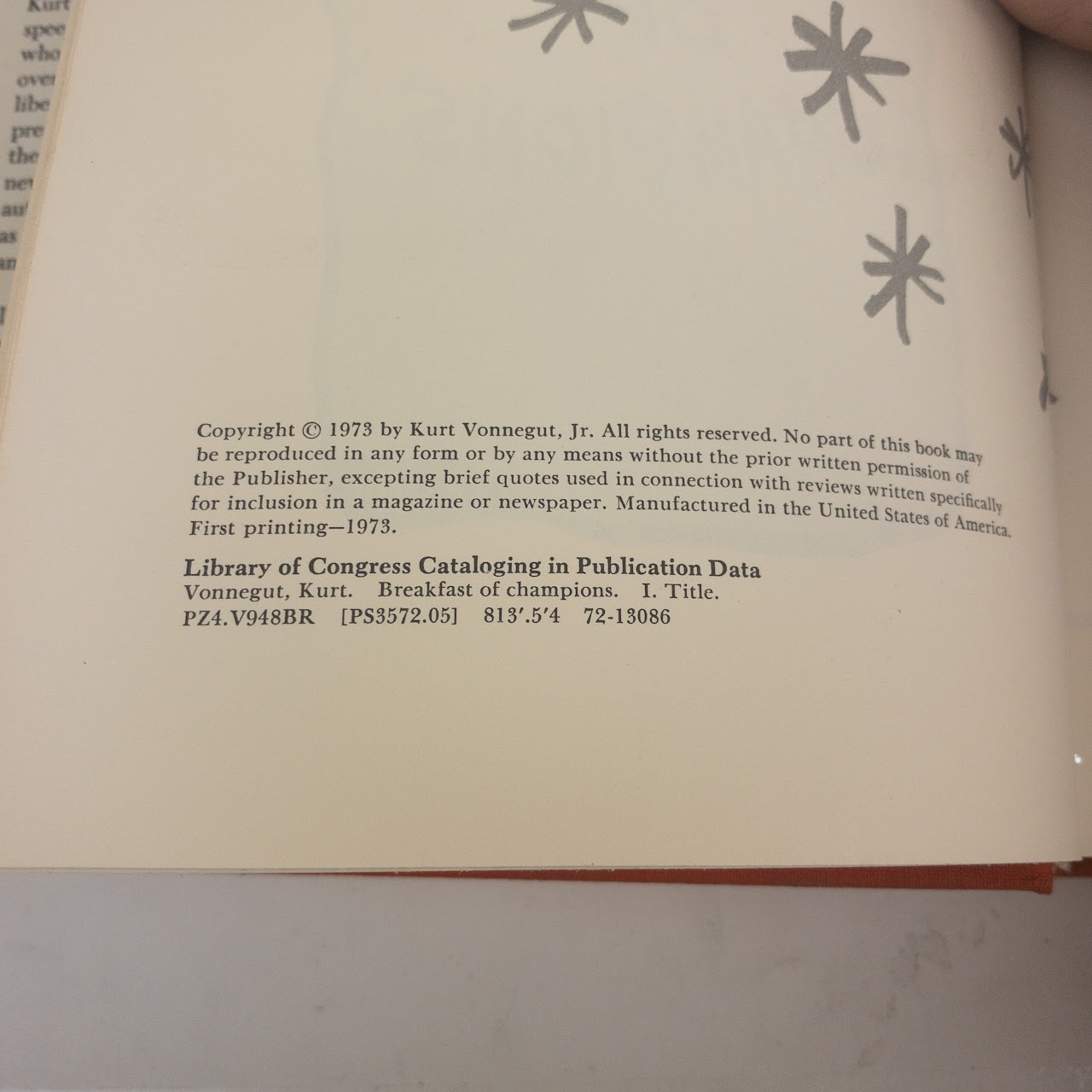 Kurt Vonnegut, Jr. 'Breakfast of Champions' First Edition, First Printing Book