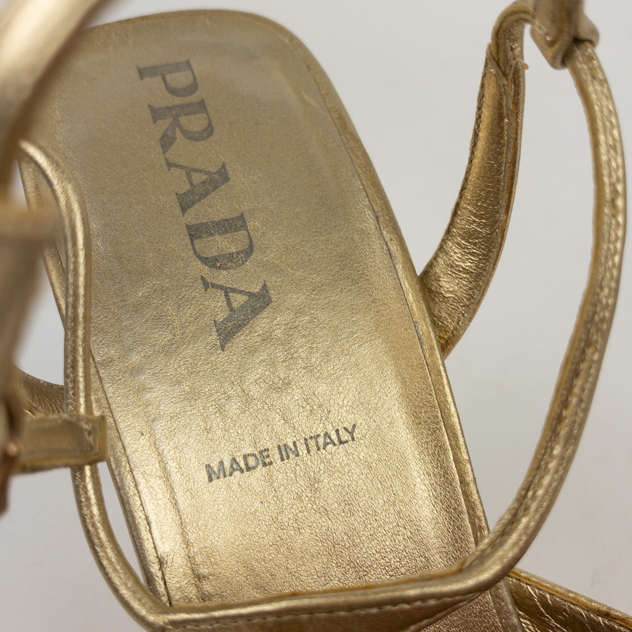 Prada Metallic T-Strap Sandals