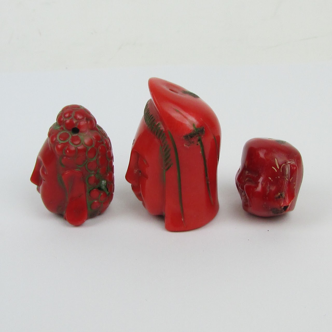 Red Coral Buddha Trio
