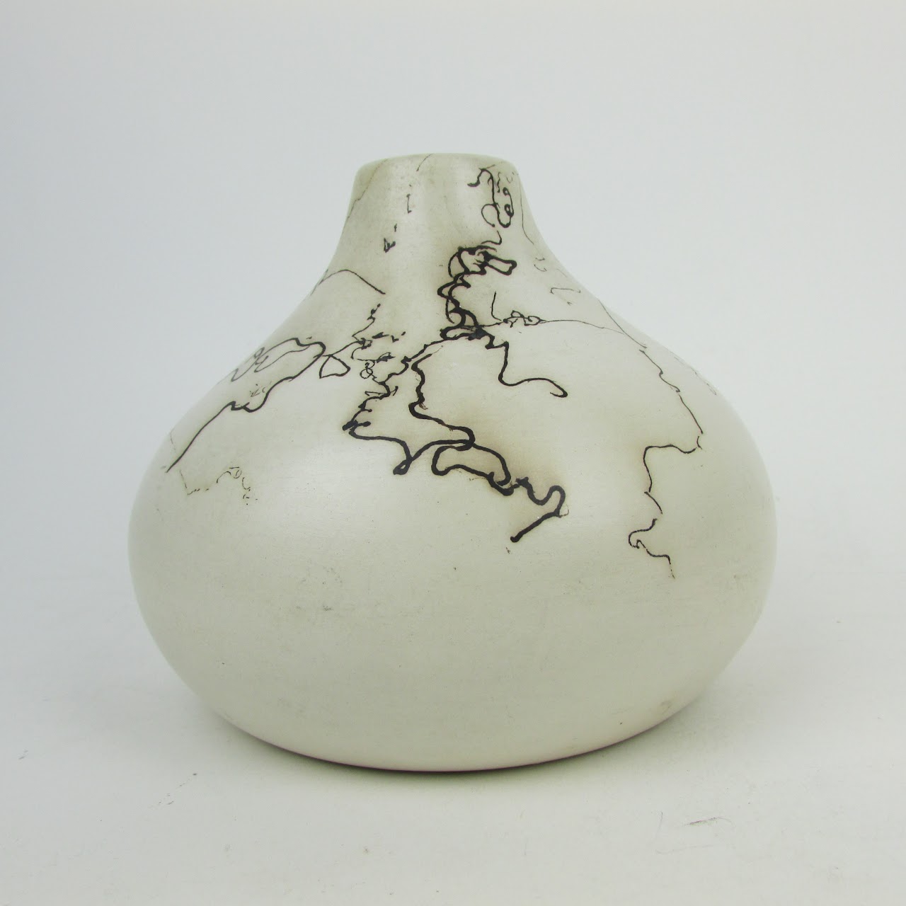 Signed Horse Hair Design Pottery Vase