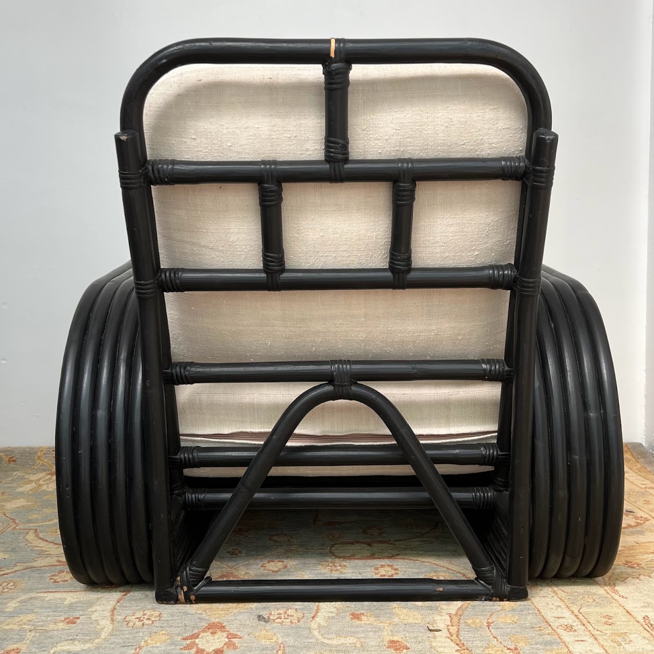 1950s Paul Frankl Style Five-Strand Rattan Pretzel Lounge Chair Pair