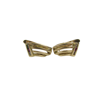 14K Gold Ruby & Clear Stone Earrings NEED REPAIR
