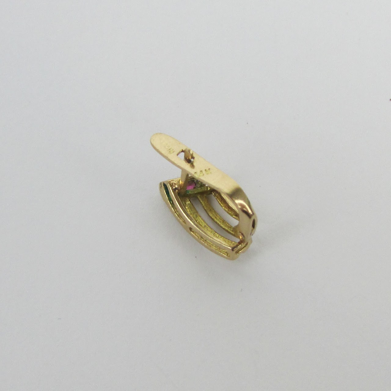 14K Gold Ruby & Clear Stone Earrings NEED REPAIR