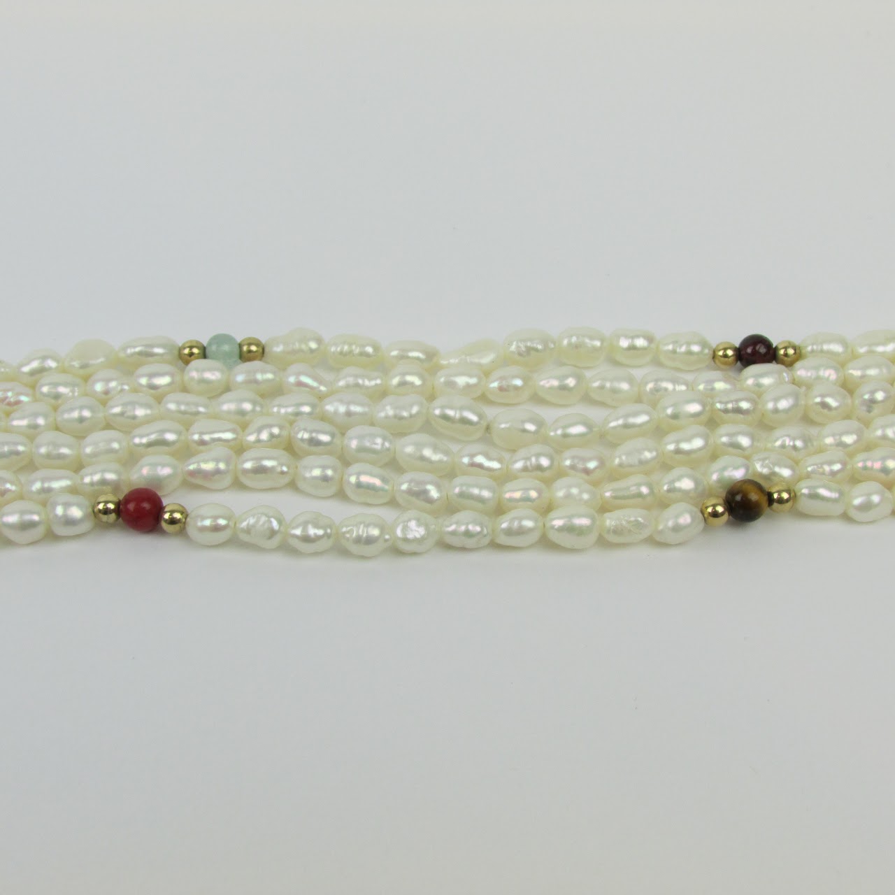 Seed Pearl, Opaque Stone & 14K Gold  Bead Strand Trio