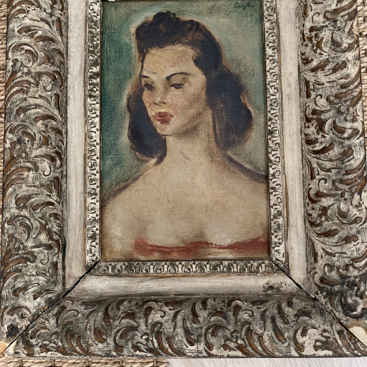 Charles Cagle 1940s Signed Oil Portrait Painting