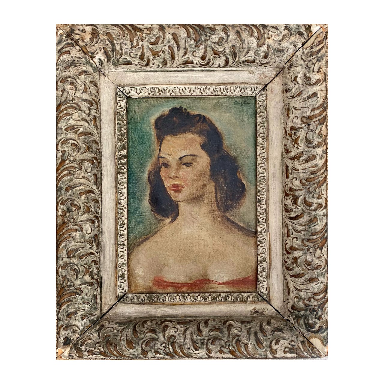 Charles Cagle 1940s Signed Oil Portrait Painting